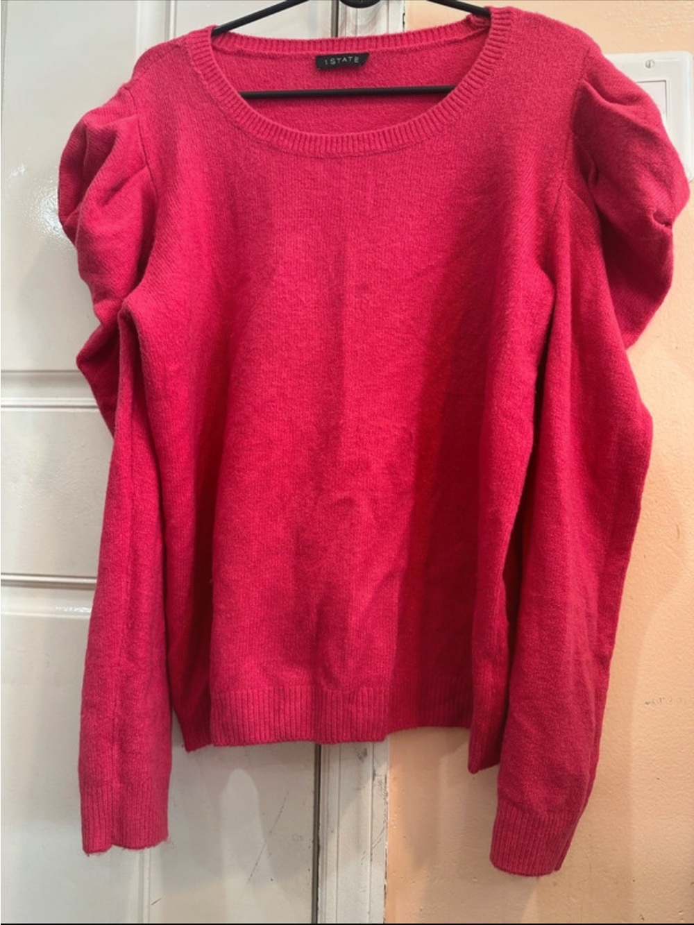 1. State Puff Sleeve Crew Neck Sweater - Hot Pink